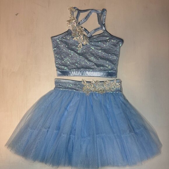 Weissman Dance Costume Girls L 2-Piece Blue Tutu Top Cinderella 9491 Sequins - Picture 3 of 16